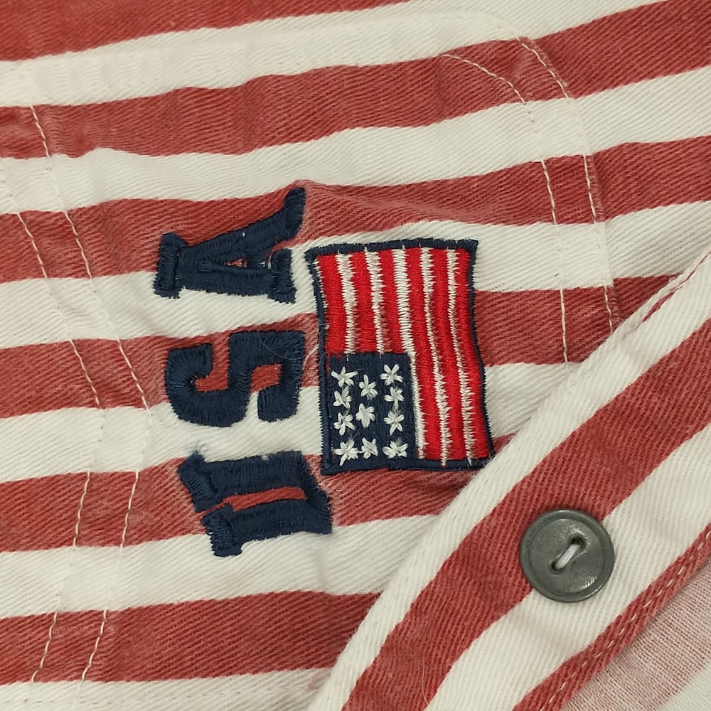USA Stars & Stripes Crop Top Vintage 80s 90s Cotton Red White Blue Tie Front Sm - Picture 9 of 9